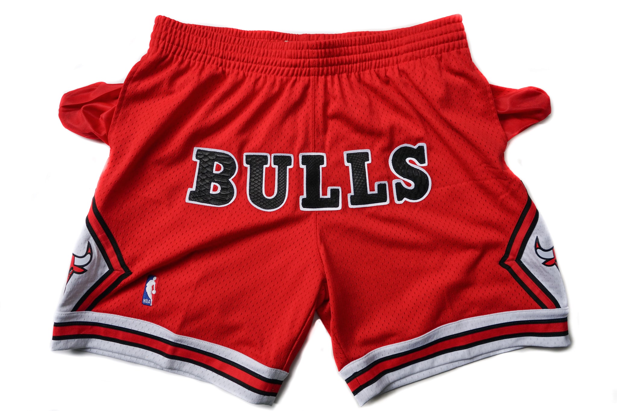 Custom Mitchell & Ness Chicago Bulls "BULLS" Python Shorts (Home)