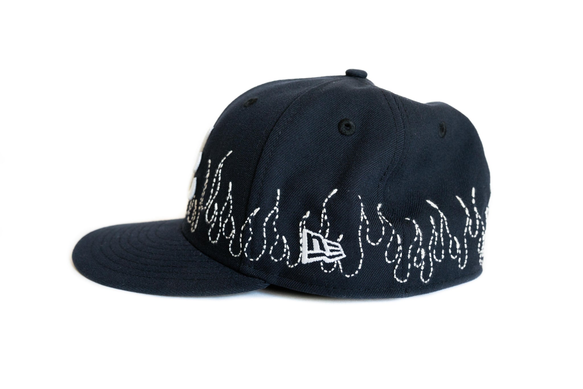 Custom New Era Atlanta Braves Flames Sashiko Hat (Navy)