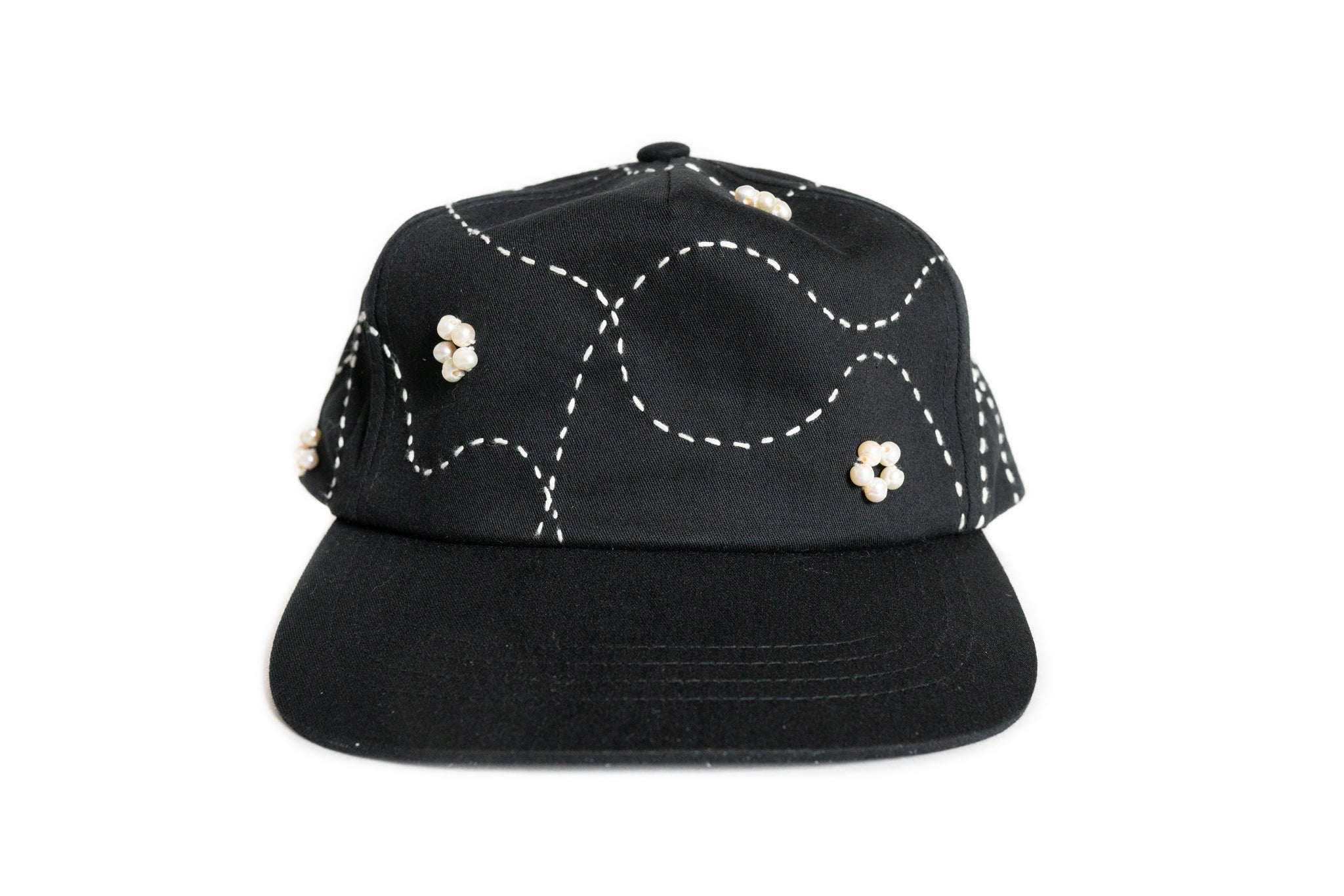 Custom Black Sashiko Flower Pearl Hat