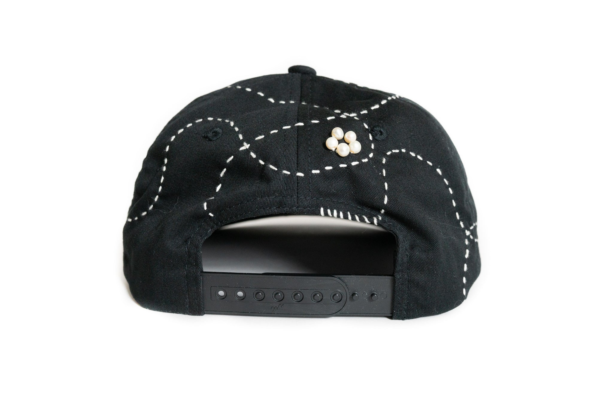 Custom Black Sashiko Flower Pearl Hat