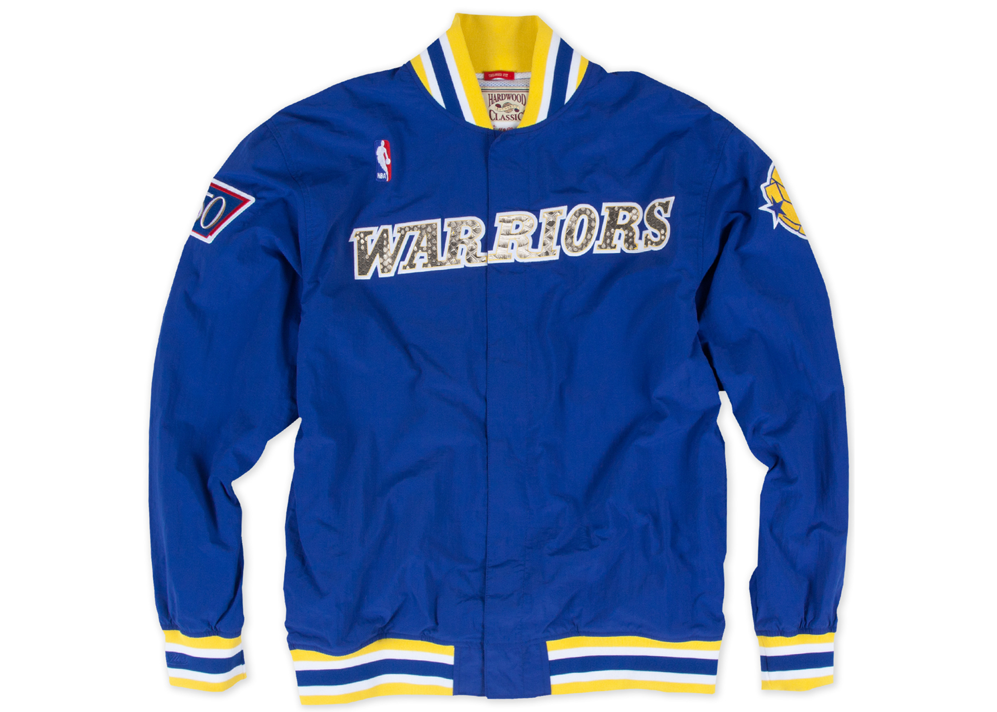 Custom Mitchell & Ness Golden State Warriors "Nothing But Net" Python Warm Up Jacket (Blue)